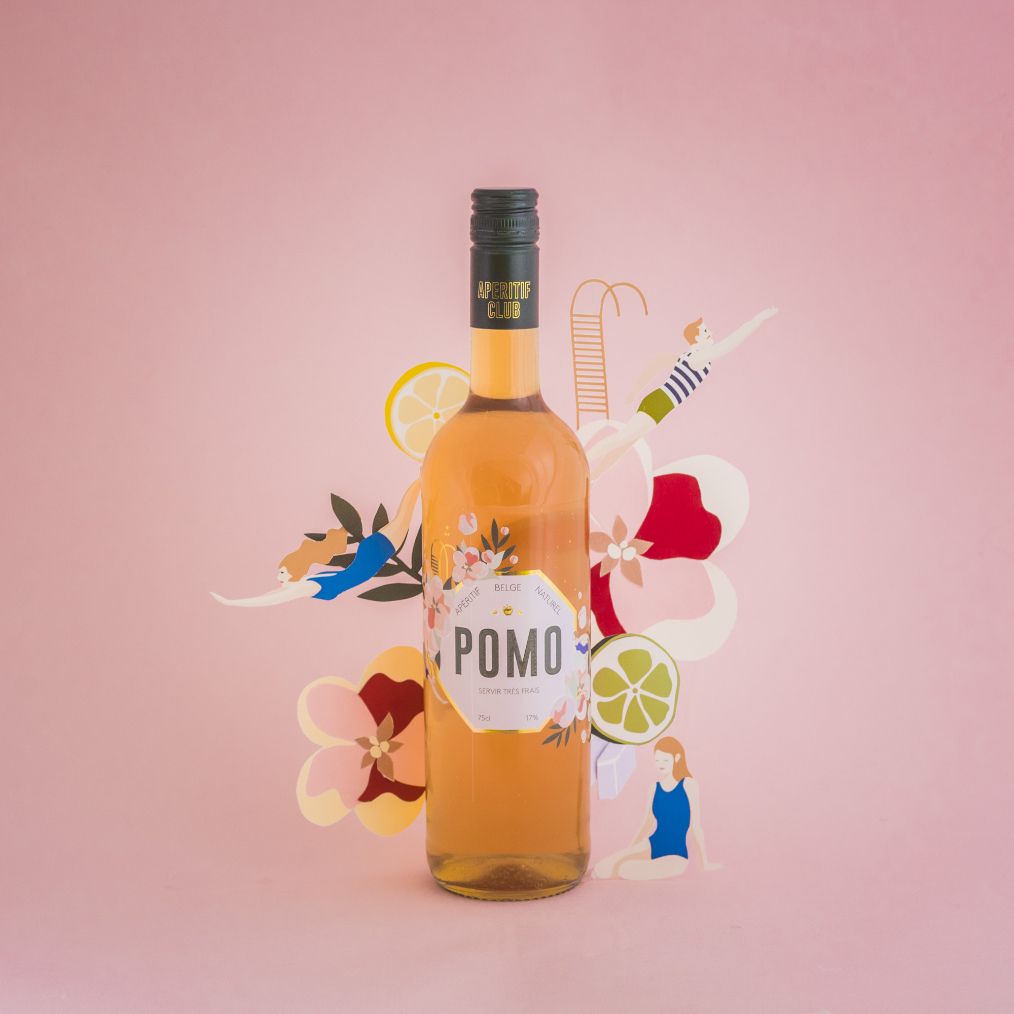 pomo, aperitif, 100% belge, habillage bouteille, packaging, branding,